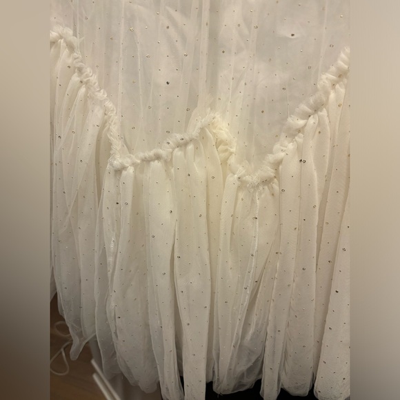 MonnaLisa Tulle dress gown spire flounces golden dots gold sequins cream formal - Picture 8 of 17